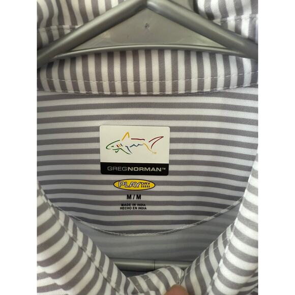 Greg Norman Five Iron Grey White Striped Golf Polo Men's M - Picture 2 of 7